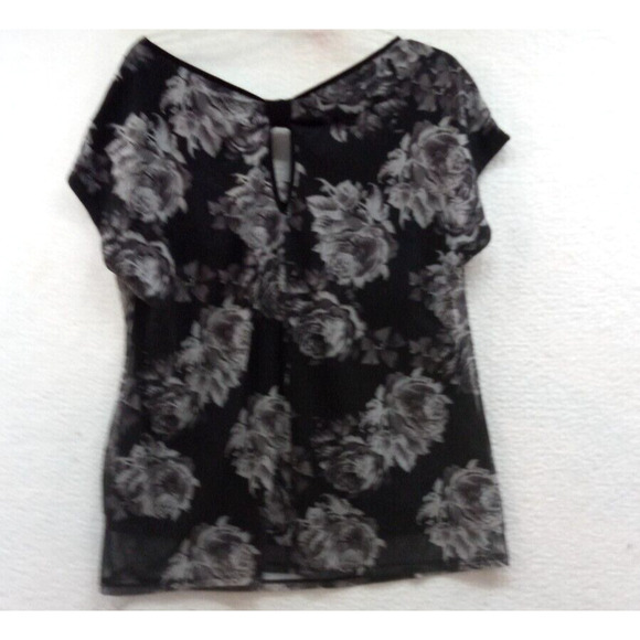 Cato Womens Plus 22/24W Top Black Floral‎ Cap Sleeve Layered Blouse - Picture 7 of 8
